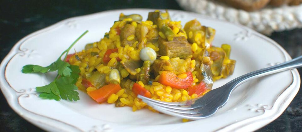 Paella de lomo y verduras