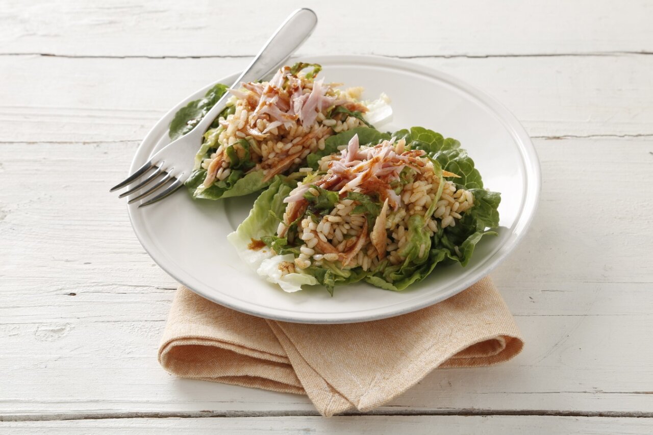 Cogollos de lechuga rellenos de arroz y lacón XL