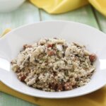 Quinoa con champiñones, ajo y jamón