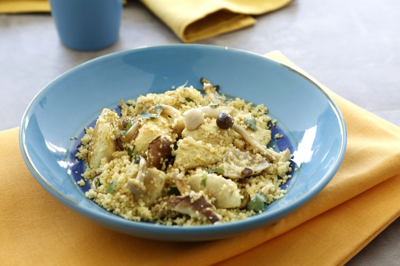 Cous cous con pollo y setas
