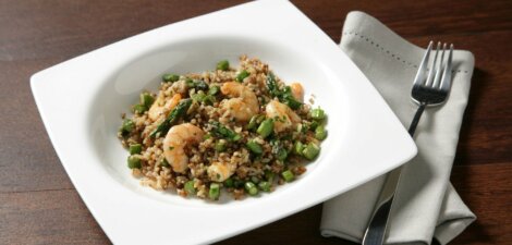 imagen receta Salteado de trigueros y gambas con arroz integral con quinoa