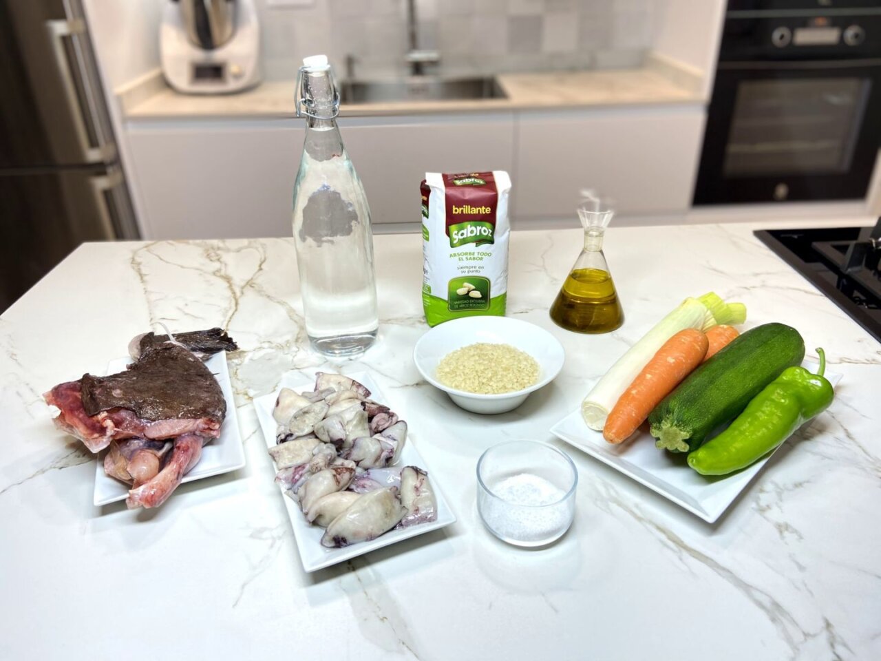 ingredientes para Arroz con verduras y calamares