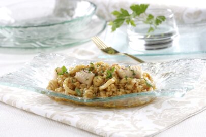 Arroz meloso de calamar y rape
