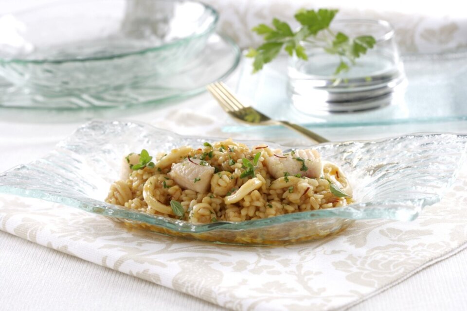 Arroz meloso de calamar y rape