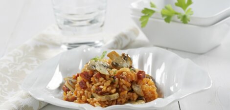 Arroz con champiñones y jamón serrano