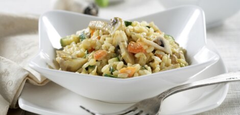 Risotto de champiñón, zanahoria y calabacín