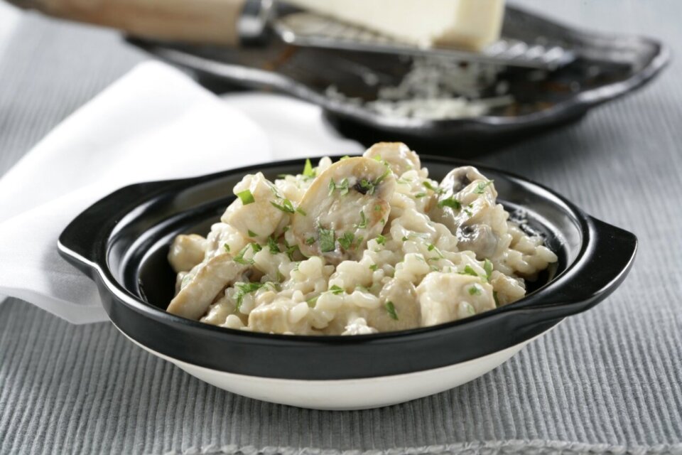 Risotto de champiñones y pavo