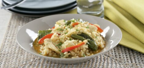 Arroz con pimientos del Padrón y pollo