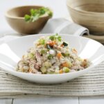 Arroz con verduras y calamares