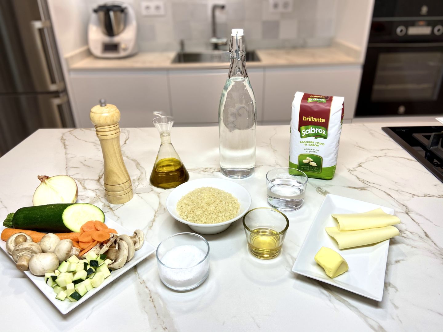 Ingredientes para Risotto de champiñón, zanahoria y calabacín