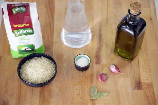 ingredientes para preparar arroz blanco