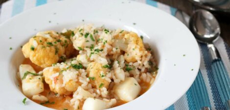 arroz caldoso con sepia y coliflor