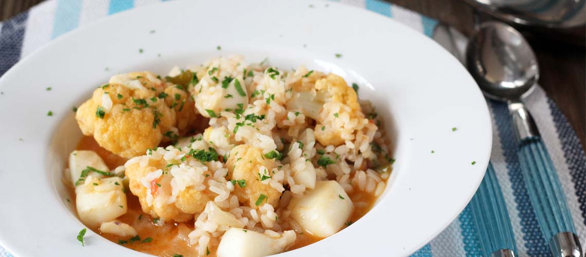 arroz caldoso con sepia y coliflor
