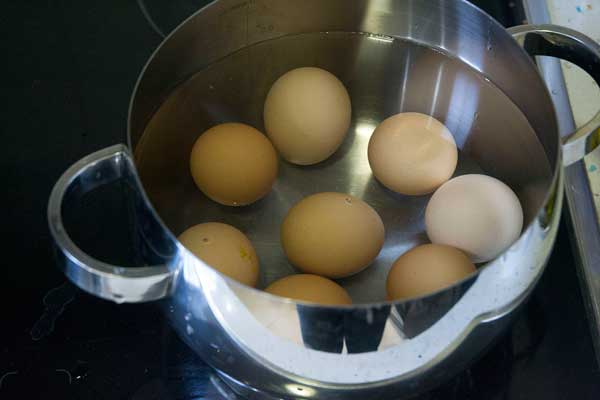 Ponemos los huevos a cocer con abundante sal