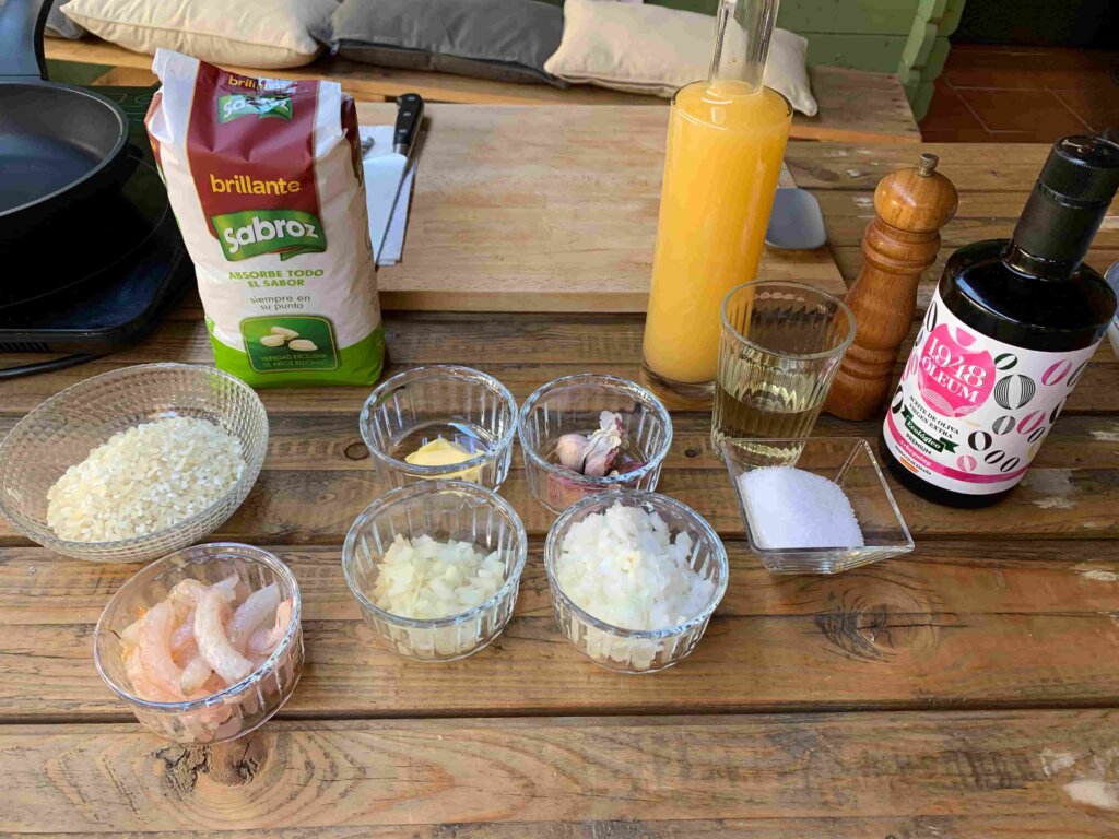 Ingredientes para hacer un risotto de gambas