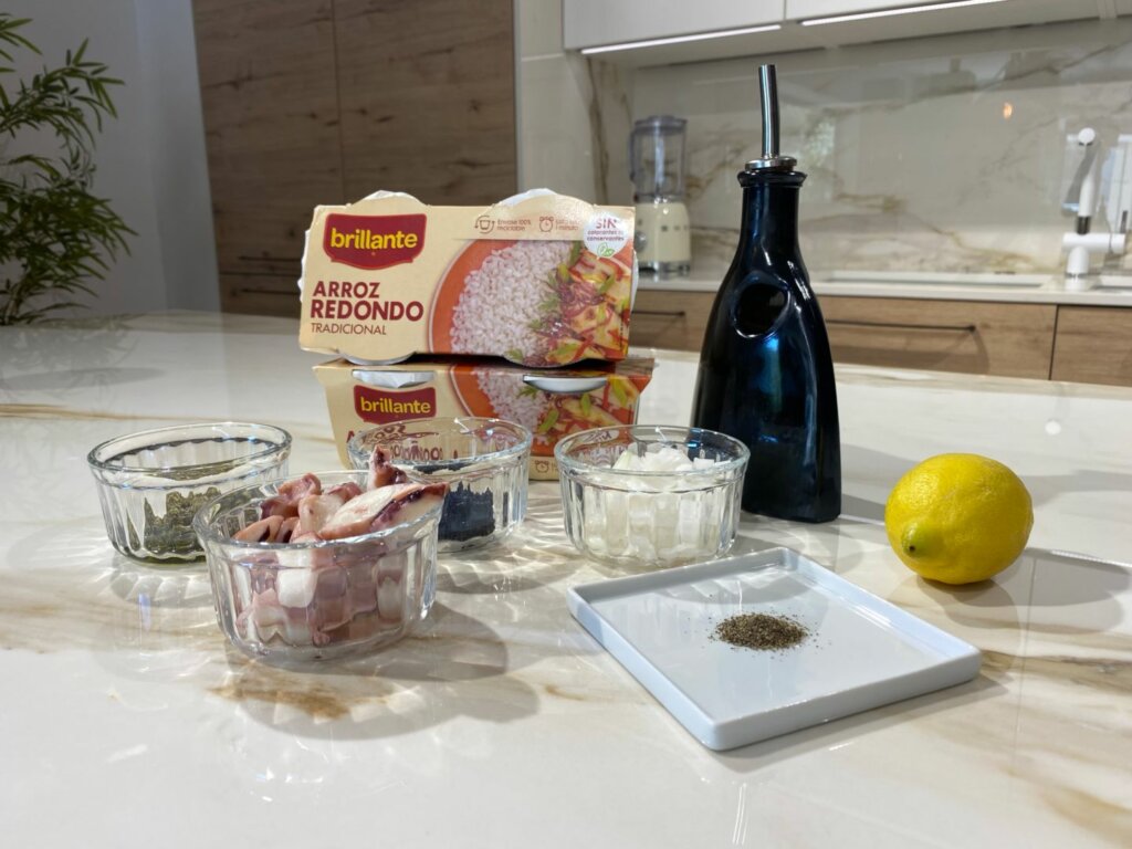 Ingredientes para hacer Ensalada de arroz redondo con pulpo