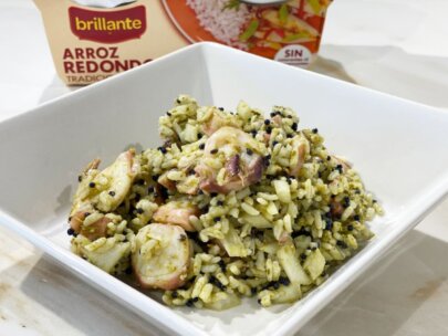 Ensalada de arroz redondo con pulpo