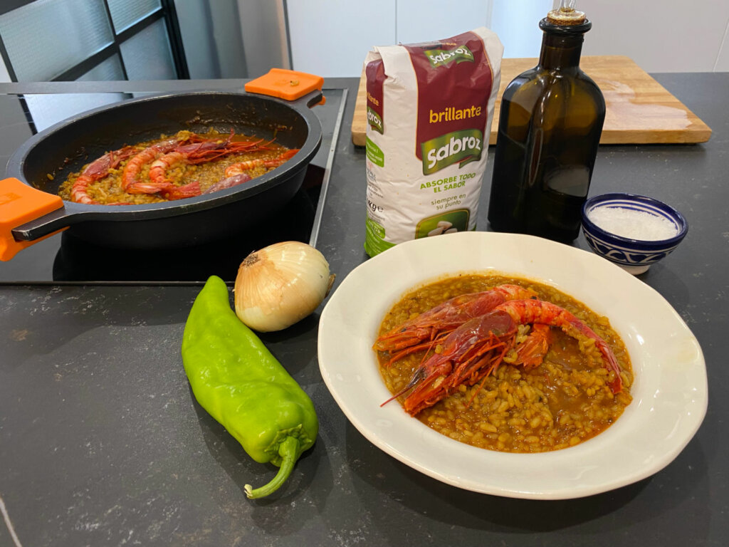 Arroz caldoso con carabineros con arroz Brillante Sabroz