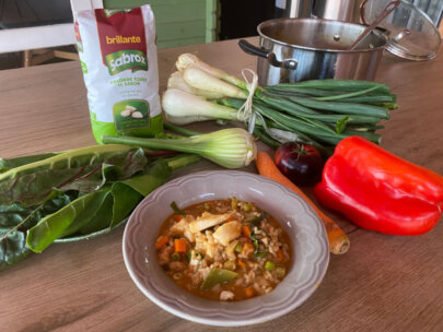 Arroz con verduras y bacalao