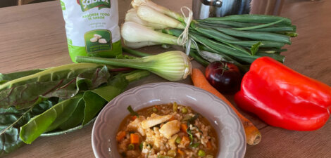 Arroz con verduras y bacalao