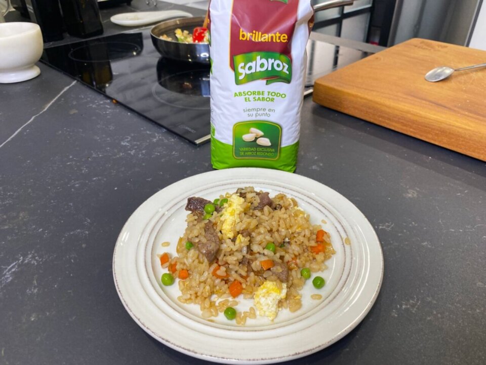 Arroz frito con ternera