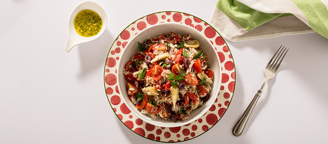 Ensalada de atun con arroz largo