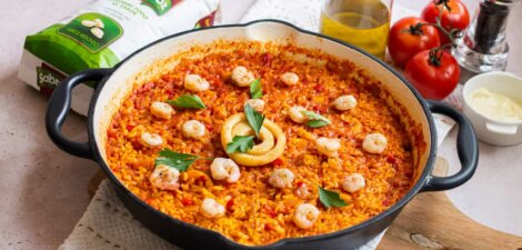 Arroz con calamares y gambas