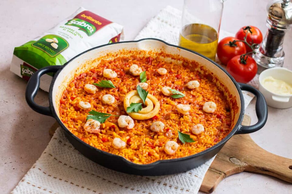 Arroz con calamares y gambas