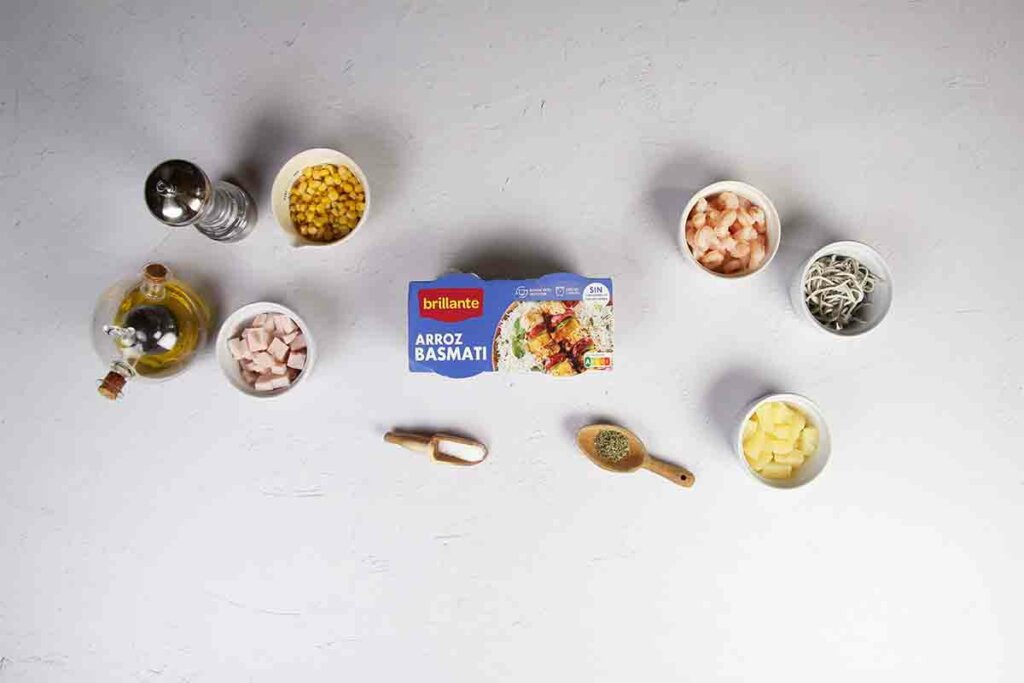 paso a paso ensalada de arroz con gambas ingredientes