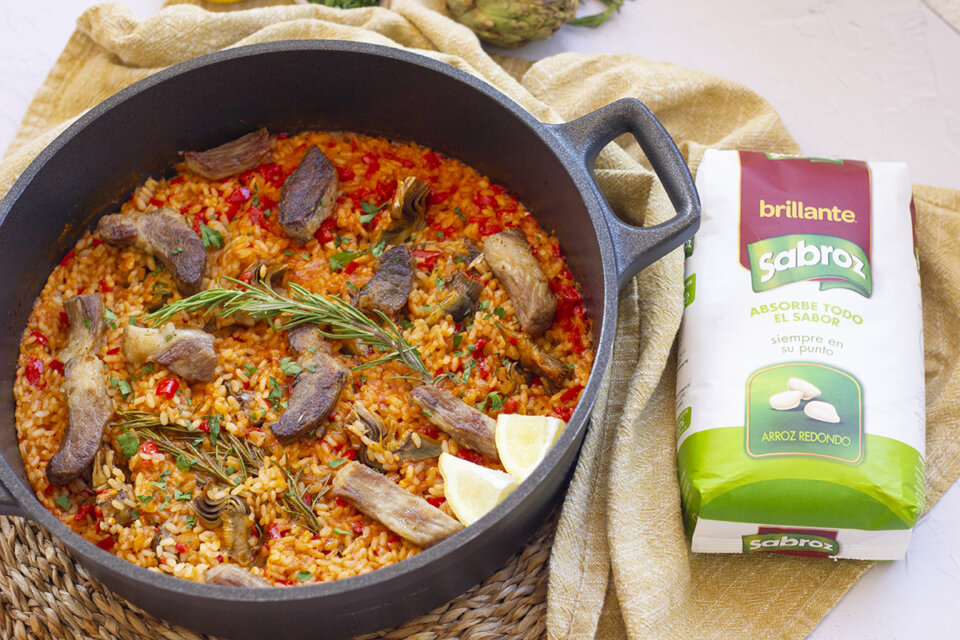Arroz con secreto y alcachofas