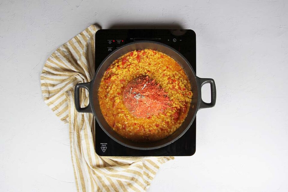 Paso a paso arroz con centollo azafrán