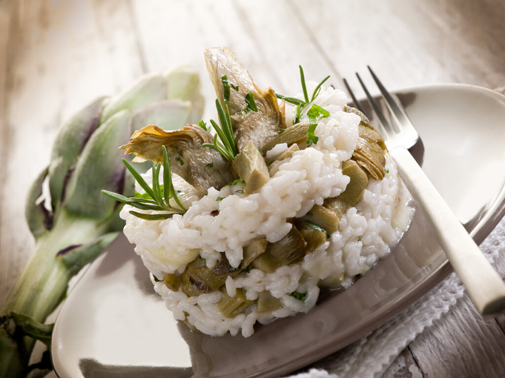 limpiar alcachofas risotto