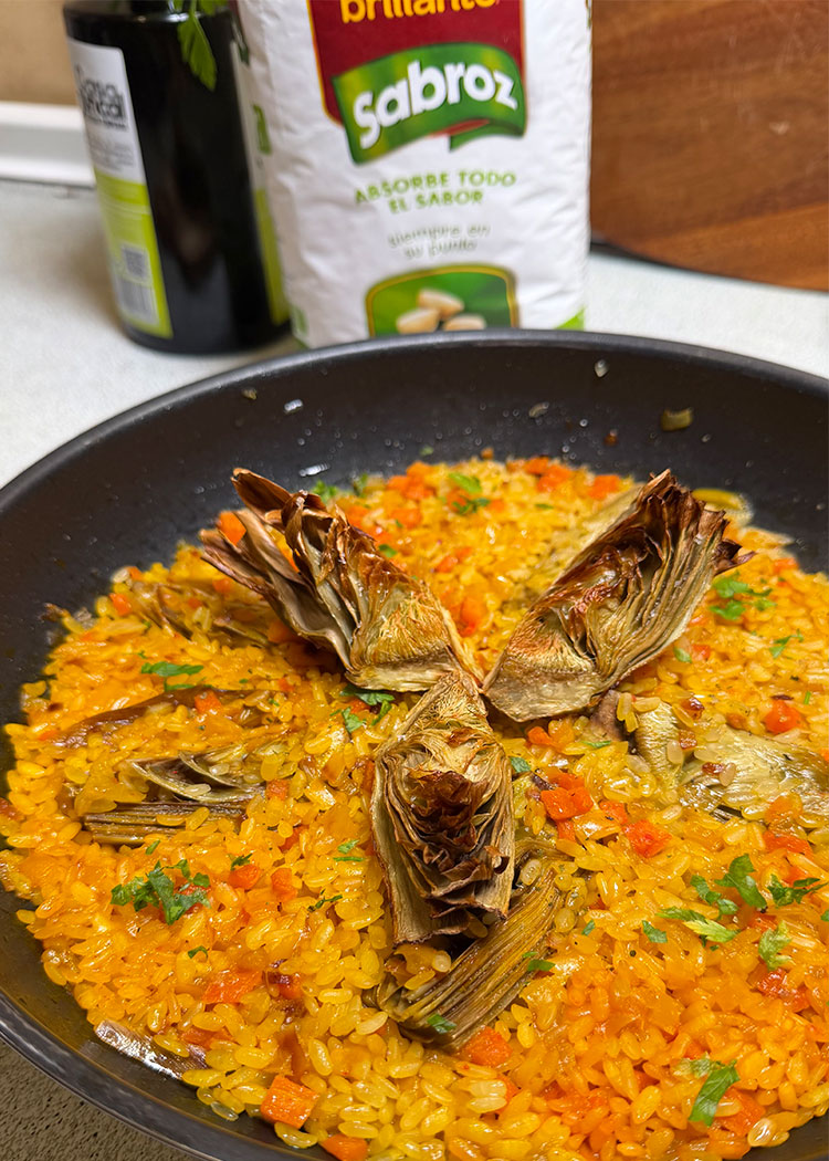 arroz con alcachofas y verduras