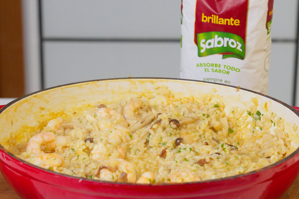 risotto de gambas y setas