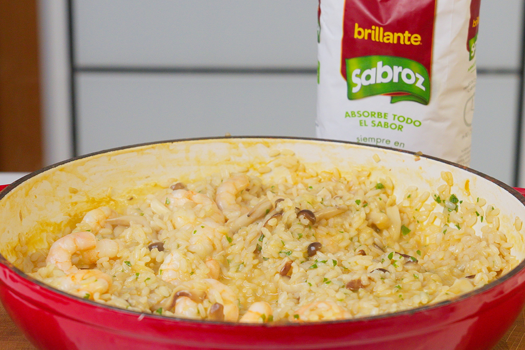 risotto de gambas y setas