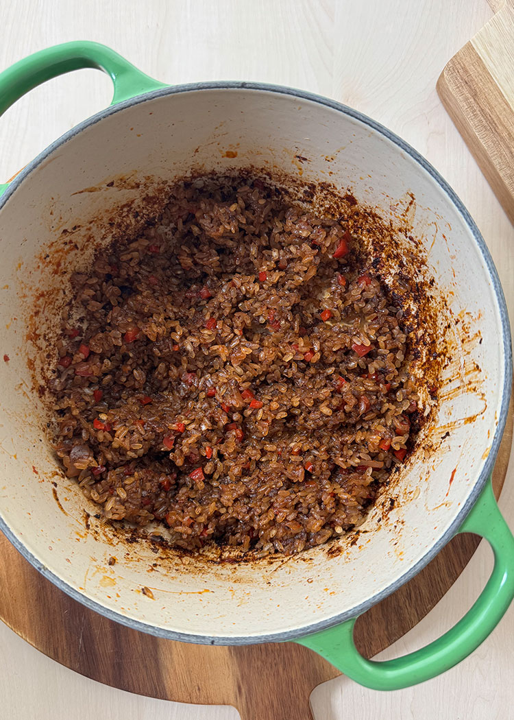 Añadir arroz a Arroz con morcilla
