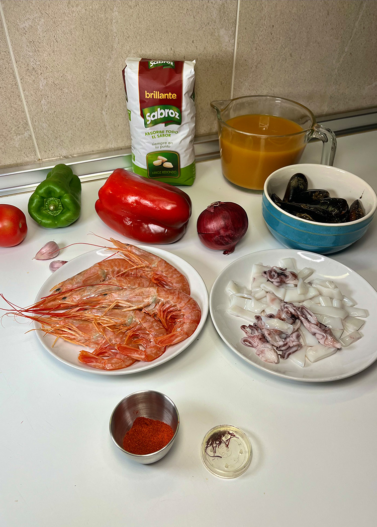 ingredientes para paella de marisco