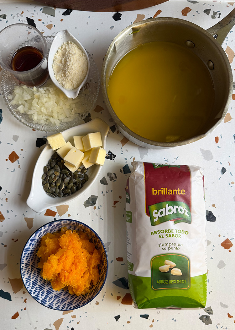 Ingredientes para risotto de calabaza