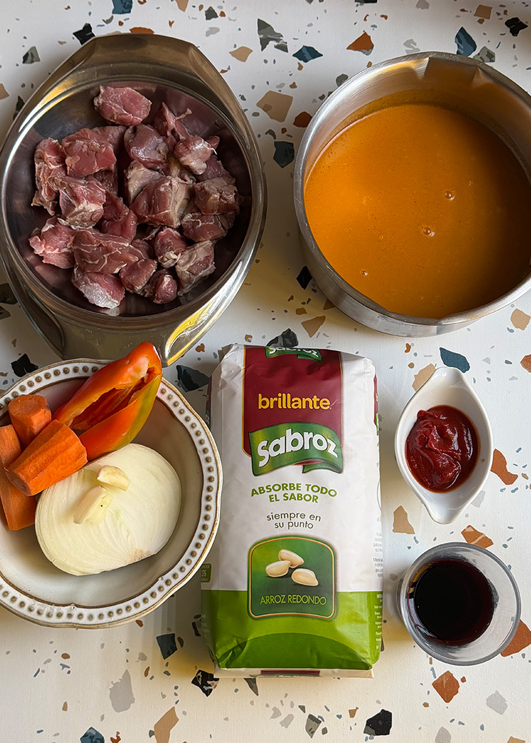 ingredientes para arroz con carrilleras en thermomix