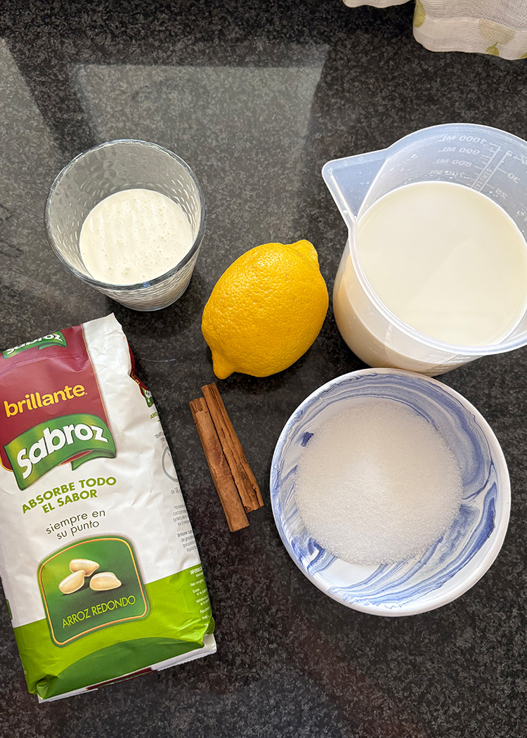 ingredientes para arroz con leche