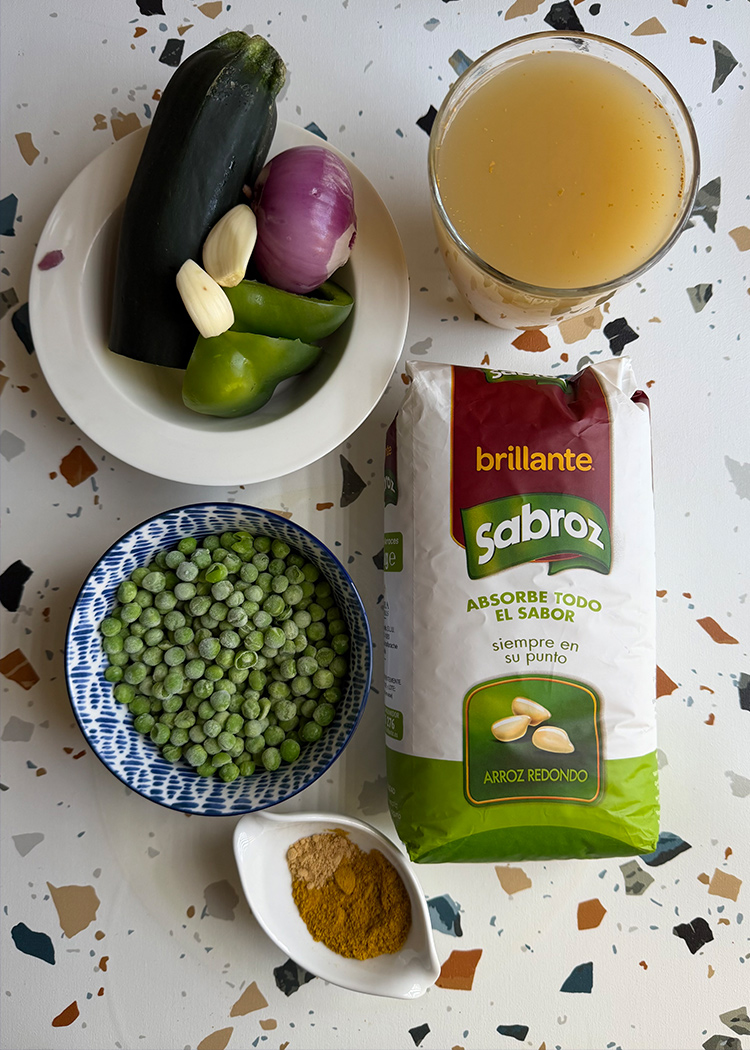 ingredientes para arroz con verduras al curry