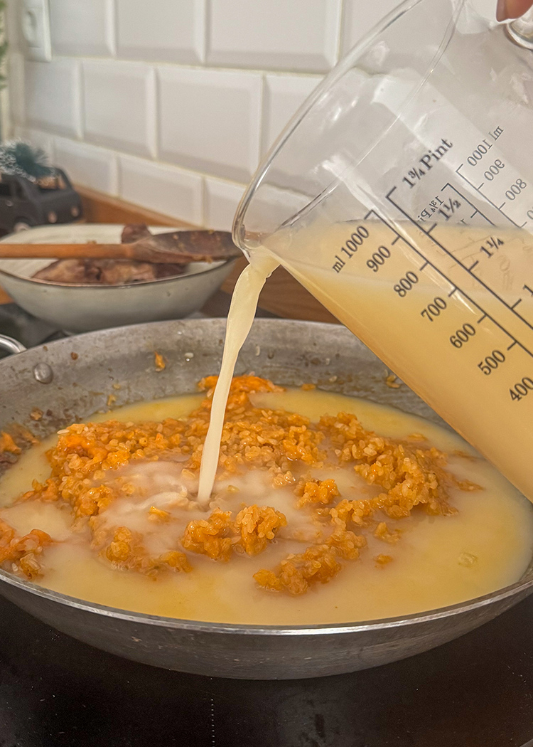 arroz y caldo para arroz con cordero