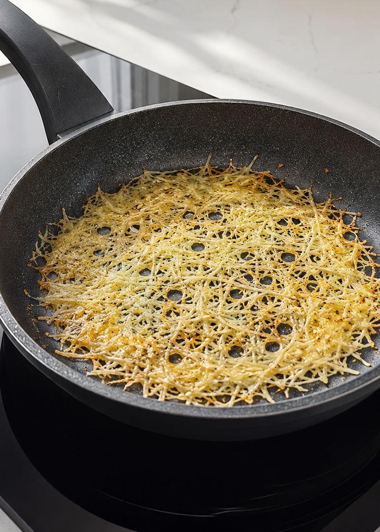 crujiente de queso para arroz al curry con huevo