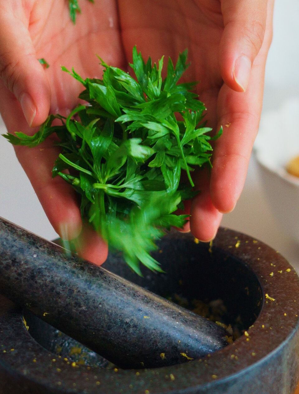 gremolata para ñoquis con crema de boniato asado